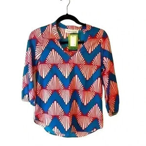 Peach Love Cream Red Blue and White 3/4 Sleeve Blouse S